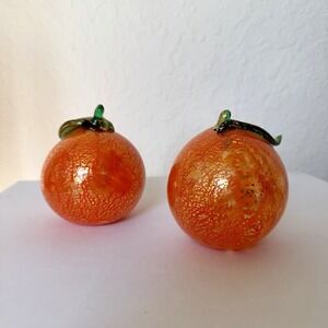 Murano Art Glass Fruit Oranges Citrus Gold Flecks Hand Blown Italy Figurine